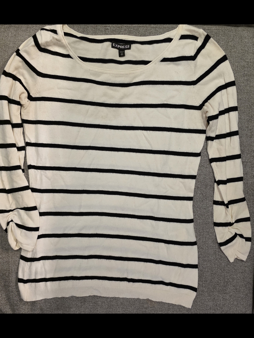 Express Cream and Black Striped Boatneck Sweater